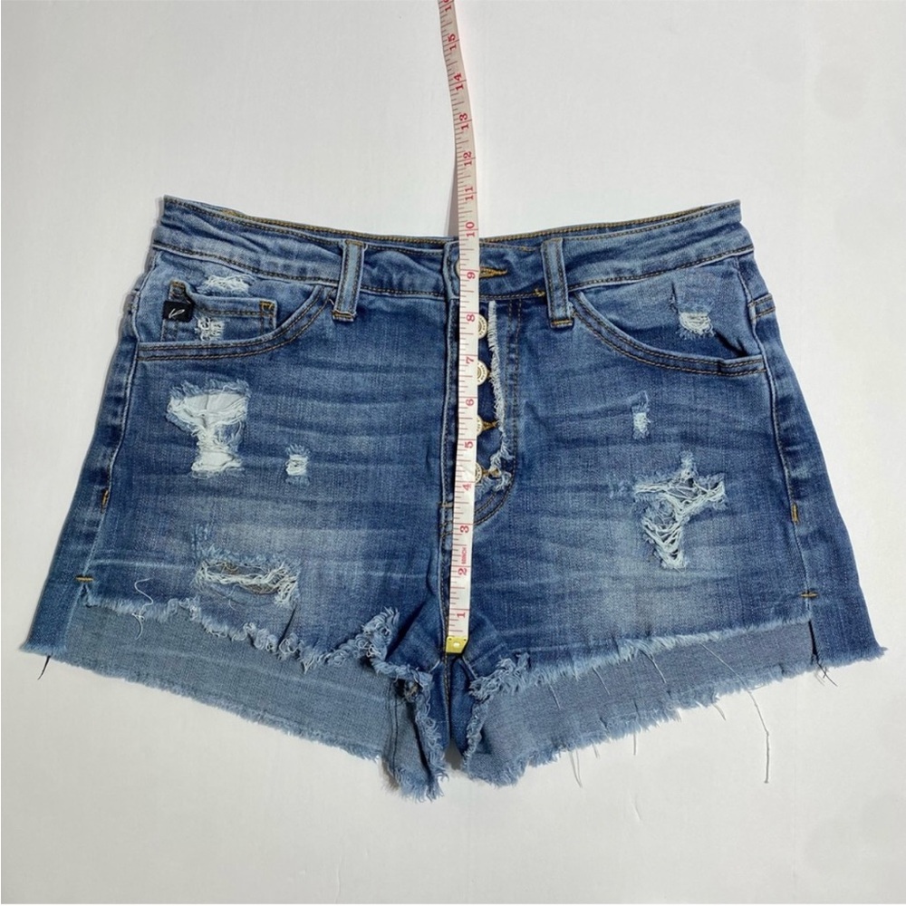 KANCAN High Rise Button Fly Denim Shorts | Distressed Raw Hem | Size 9/28 - Picture 10 of 10